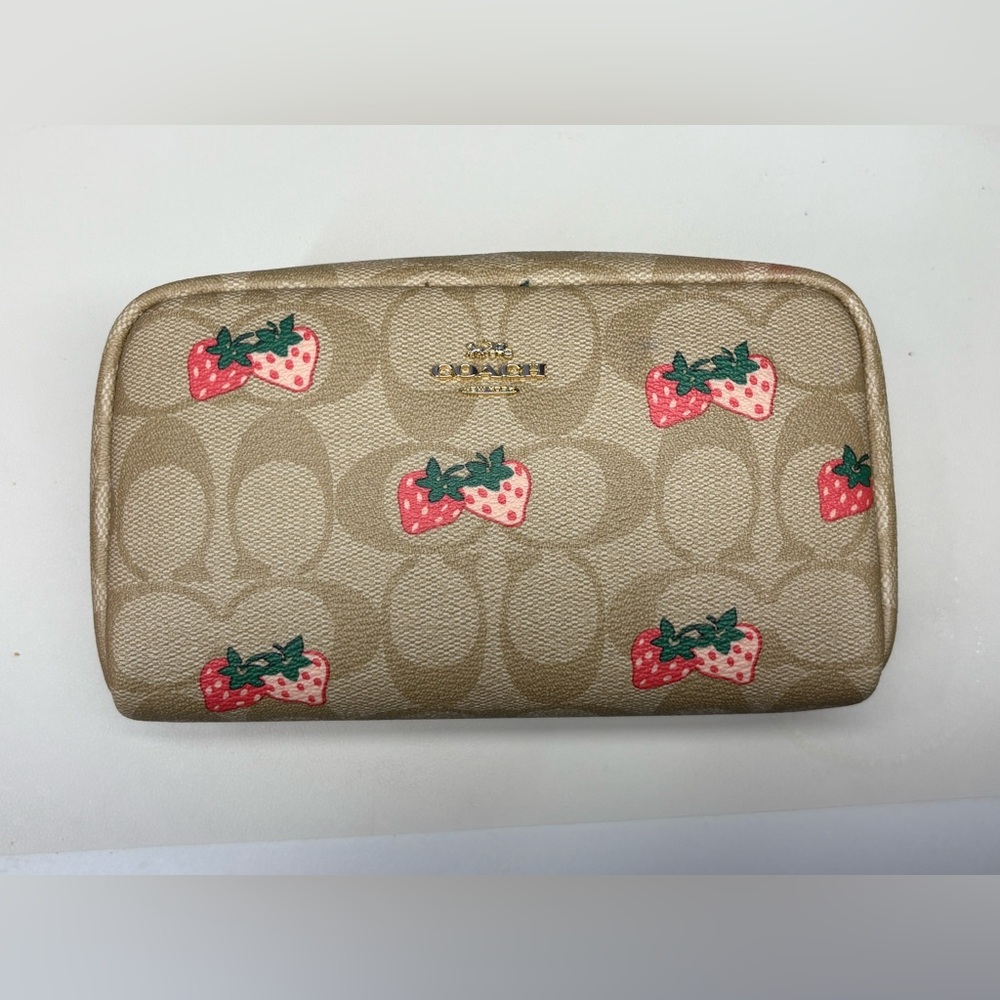 COACH Strawberry Print Cosmetic Pouch Coquette Makeup Bag - Picture 2 of 12